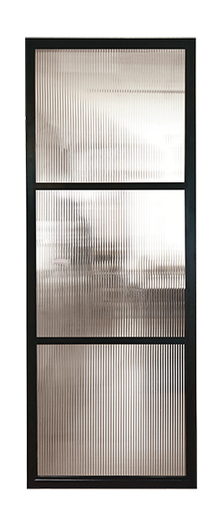 Black metal internal glass partition reeded glass