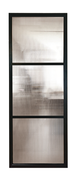 Black metal internal glass partition reeded glass