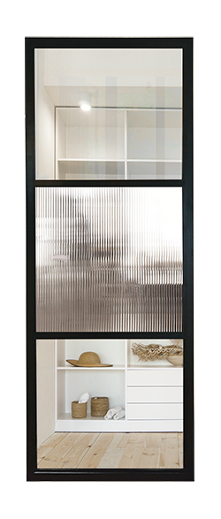 Black metal internal glass partition clear and reeded glass