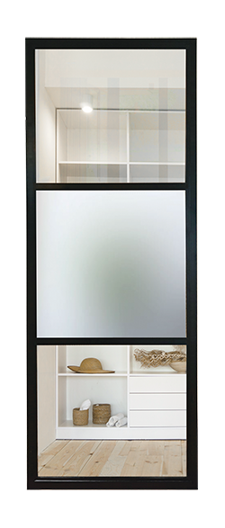 Black metal internal glass partition clear and obscure glass