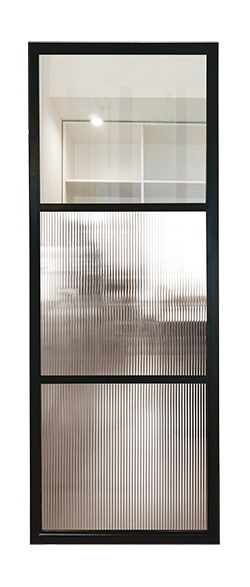 Black metal internal glass partition clear and reeded glass