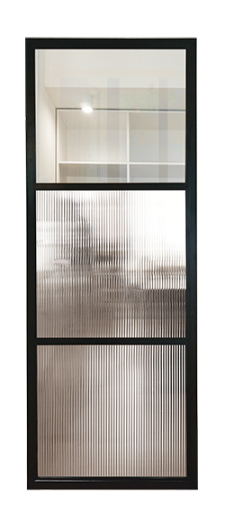 Black metal internal glass partition clear and reeded glass