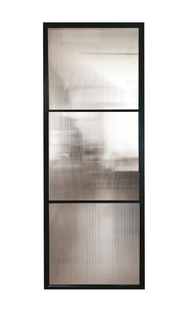 Glass Partition - Reeded glass - 1000 x 1900mm - Black Metal Doors